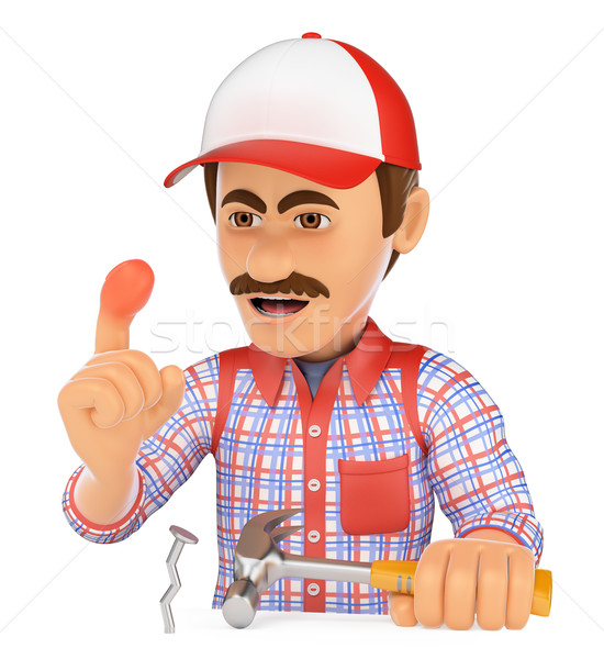 3D Worker with a finger swollen by a hammer. Work accident Stock photo © texelart