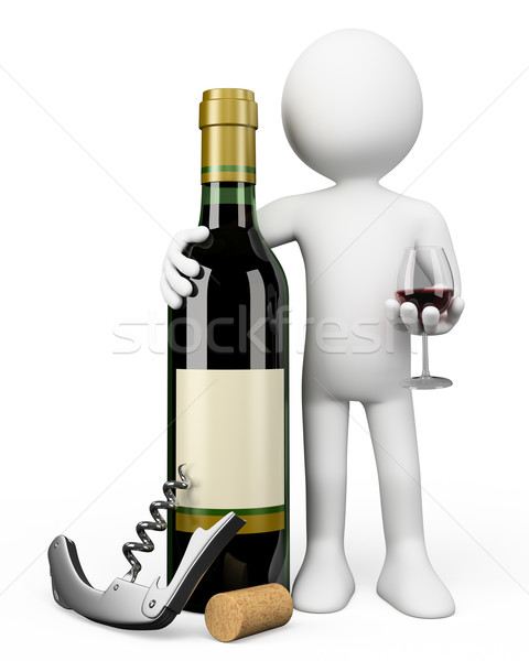 3D weiße Menschen Sommelier Flasche Rotwein weiß Stock foto © texelart