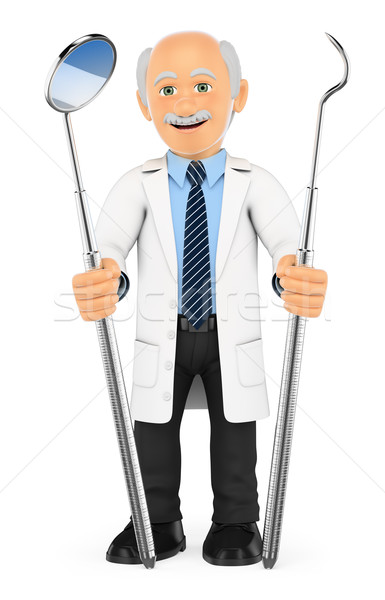 3D Dentist with mouth mirror and periodontal scaler Stock photo © texelart