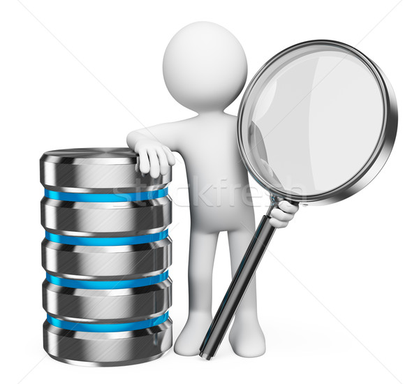 Stockfoto: 3D · witte · mensen · Zoek · database · man · vergrootglas