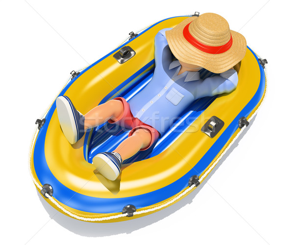 3D Man in shorts sleeping on an inflatable boat Stock photo © texelart