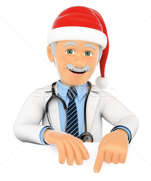 3D Doctor pointing down with a Santa Claus hat. Blank space Stock photo © texelart