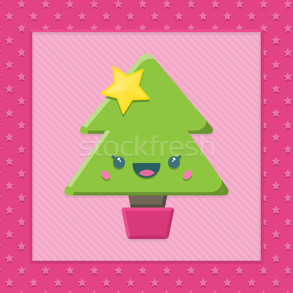 Desenho animado kawaii árvore de natal super bonitinho feliz Foto stock © Theohrm