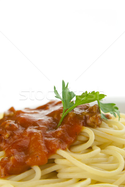 Spaghetti odizolowany pietruszka dekorować żywności liści Zdjęcia stock © TheProphet