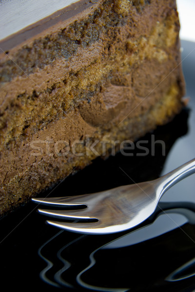 Gâteau au chocolat tranche noir plaque fourche [[stock_photo]] © TheProphet