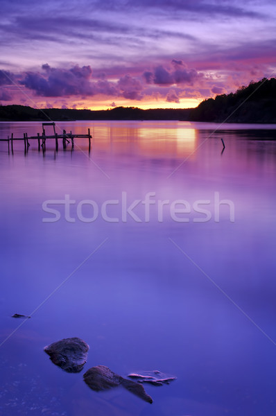 Káprázatos naplemente lenyűgöző gyönyörű nyugalmas víz Stock fotó © thisboy