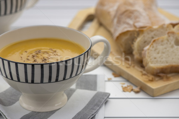 Sütőtök leves retro bögre tele pirított Stock fotó © thisboy