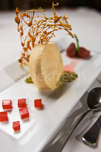 Desszert tányér fagylalt eprek jég étterem Stock fotó © thisboy