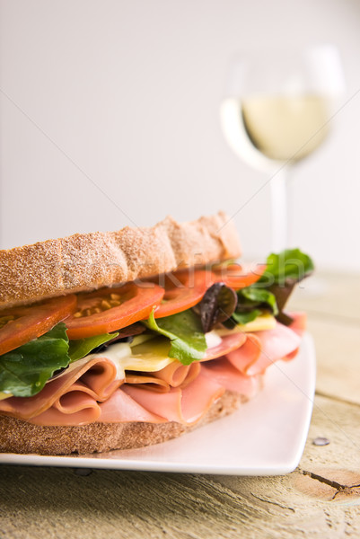 Sandwich vetro vino pollo pane Foto d'archivio © thisboy