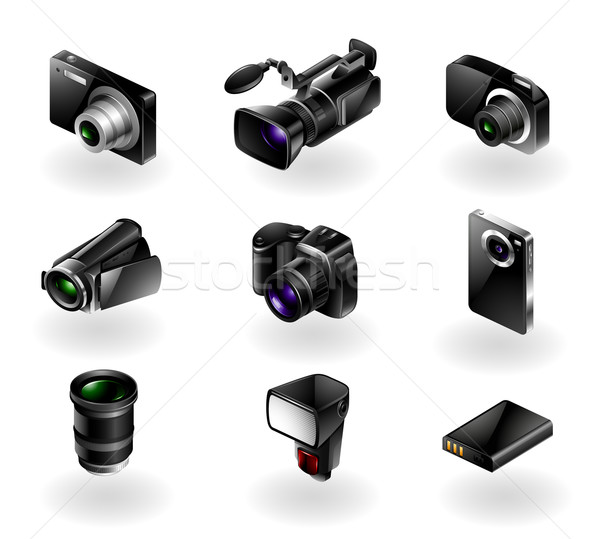 Electronics icon set - Cameras and camcorders Stock photo © ThomasAmby