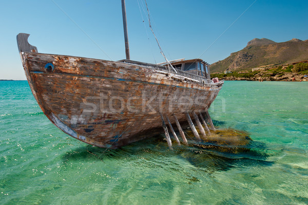 Schiff zerstören alten Klippe Holz Landschaft Stock foto © thomland