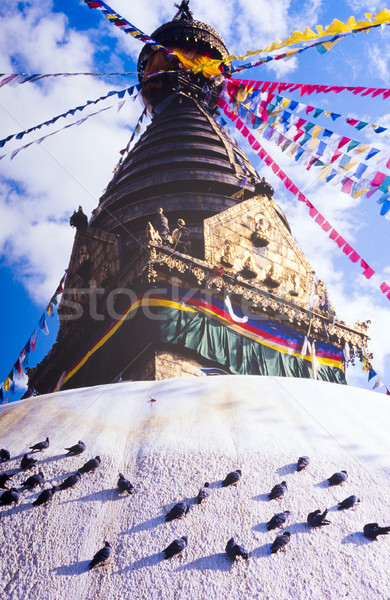 Schrein Nepal Gold Augen blau Flagge Stock foto © THP