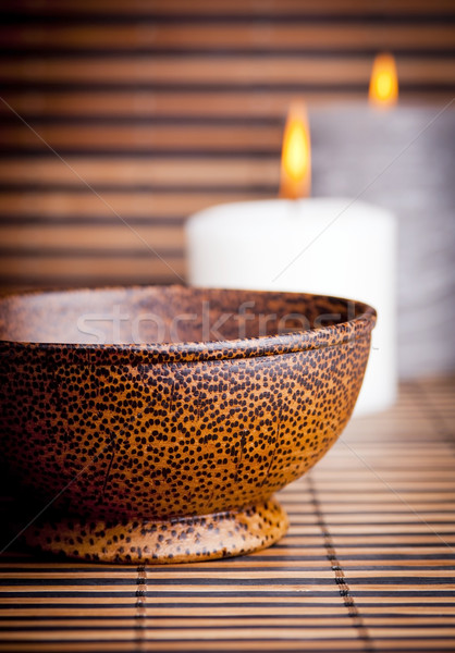 Exotischen Schüssel Kerzen asian Stil Holz Stock foto © THP