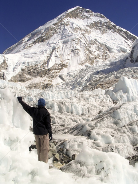 [[stock_photo]]: Everest · camp · randonneur · Népal · coucher · du · soleil · lumière