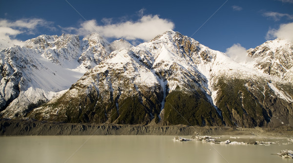 Foto stock: Montanas · nieve · hielo · rock · agua · puesta · de · sol