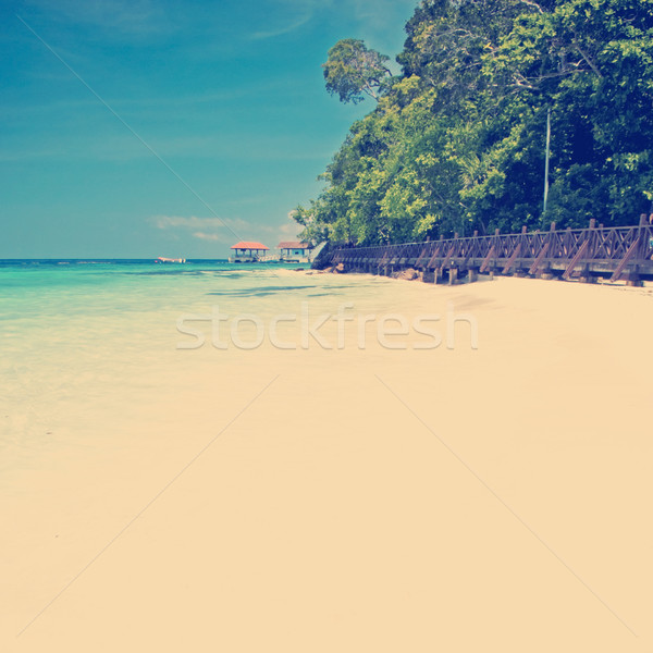 Paradis plajă perfect nisip alb locatie cer Imagine de stoc © THP