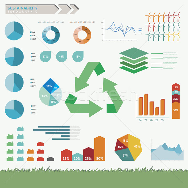 Foto d'archivio: Sostenibilità · infografica · vettore · set · web