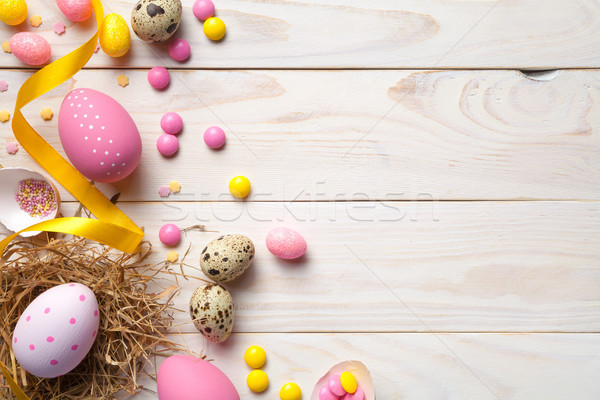 Stock fotó: Húsvét · húsvéti · tojások · copy · space · felső · kilátás · tavasz