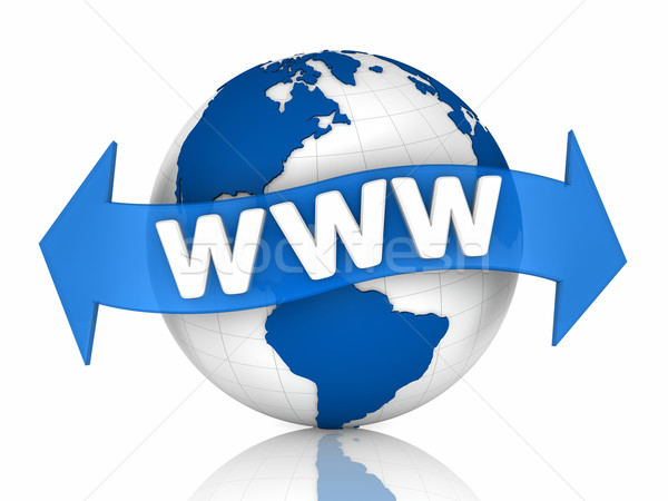 Világ WWW kék földgömb dupla nyíl Stock fotó © ThreeArt