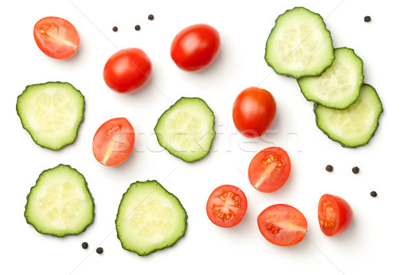 Pepper Cherry Tomatoes with Cucumber Isolated on White Backgroun Stock photo © ThreeArt