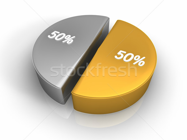 Stockfoto: Cirkeldiagram · 50 · procent · vijftig · 3d · render · goud