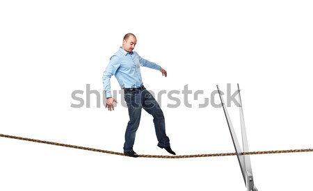 [[stock_photo]]: Acrobat · corde · jeunes · affaires · marche · sécurité