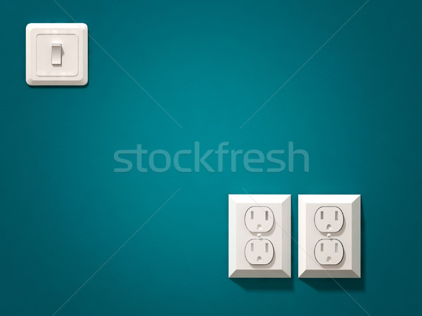 [[stock_photo]]: électriques · plug · 3D · image · blanche · bleu