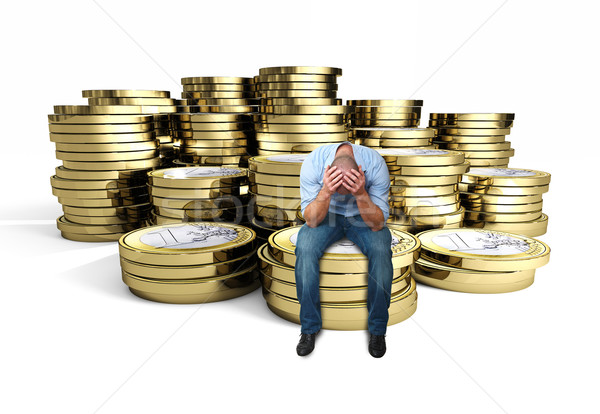 Foto stock: Desesperado · hombre · 3D · euros · moneda · metal