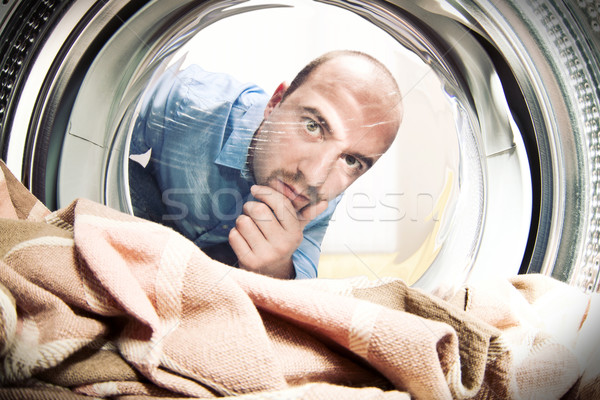 Mijn wasmachine man portret binnenkant werk Stockfoto © tiero