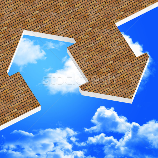 Kép 3D ház ikon kék ég otthon Stock fotó © tiero