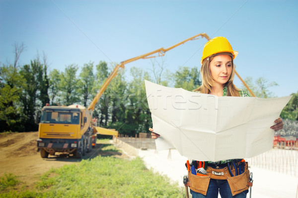 Timmerman plicht vrouw werknemer bouw plaats Stockfoto © tiero