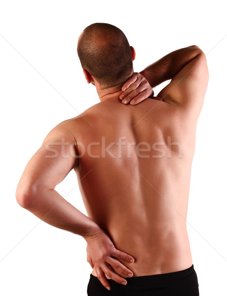 Dureri de spate tineri caucazian om durere înapoi Imagine de stoc © tiero