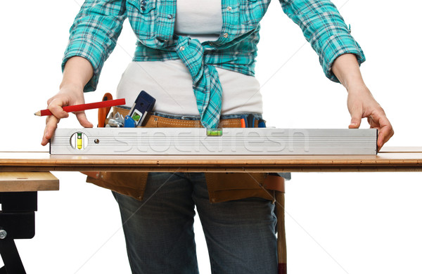 Carpinteiro pormenor mulher trabalhar mão madeira Foto stock © tiero
