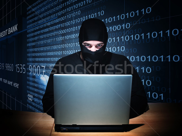 Hacker Pflicht Porträt Hintergrund Tabelle Stock foto © tiero