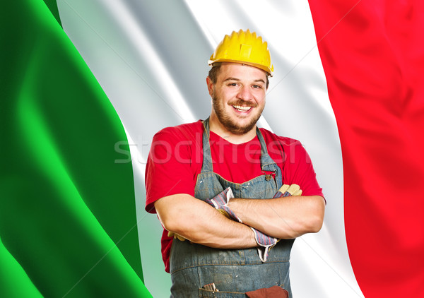 Italiano handyman retrato jovem sorridente bandeira italiana Foto stock © tiero