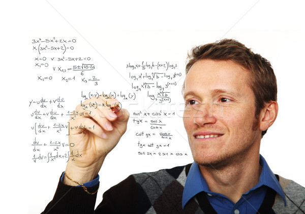 Stockfoto: Man · schrijven · wiskunde · formule · portret · jonge · man