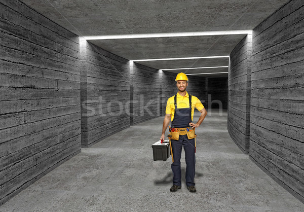 construction worker in concrete tunnel background Stock photo © tiero