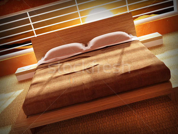 Yatak odası iç gün batımı 3D görüntü örnek Stok fotoğraf © tiero