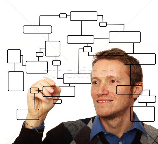 Homme tirer organigramme souriant jeune homme dessin [[stock_photo]] © tiero