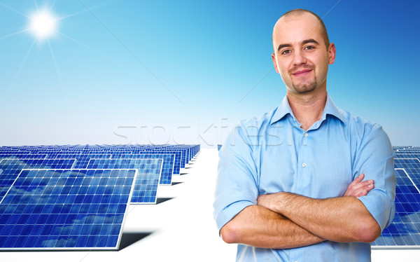 Güç çözüm adam güneş istasyon teknoloji Stok fotoğraf © tiero