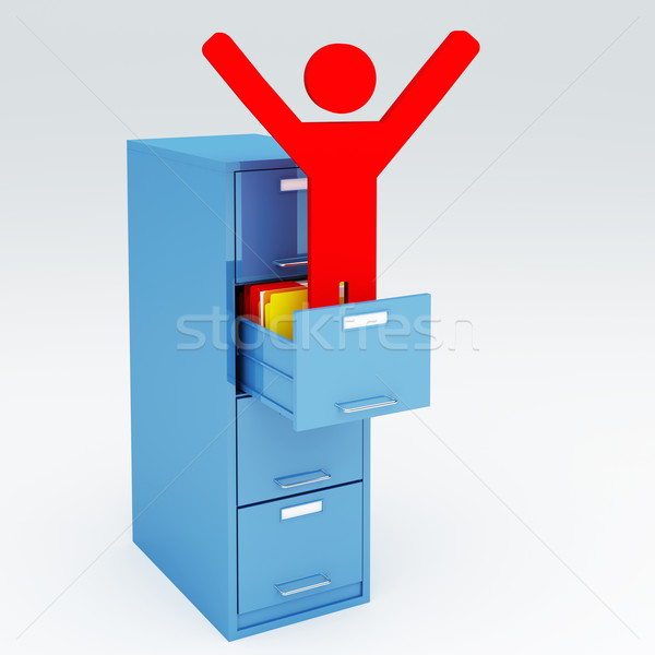 Szczęśliwy człowiek szafka 3D pliku folderze Zdjęcia stock © tiero