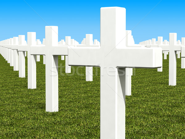 Friedhof 3D Bild mehrere weiß Kreuz Stock foto © tiero
