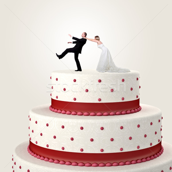 Stok fotoğraf: Düğün · komik · kek · 3D · düğün · pastası · çift