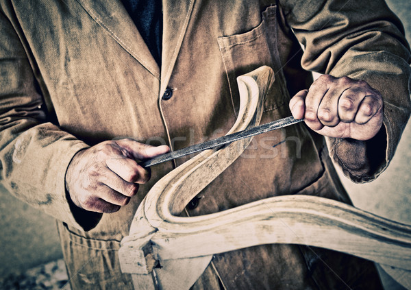 Dulgher muncă detaliu caucazian mână lemn Imagine de stoc © tiero
