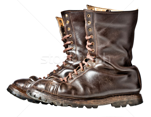 Bekämpfung Stiefel isoliert benutzt Leder Retro Stock foto © tiero