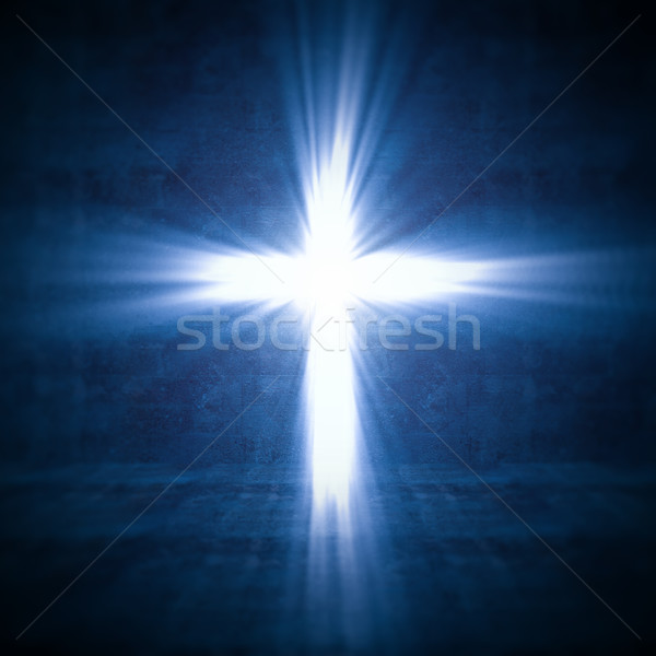 Cross luce 3D immagine silhouette pregare Foto d'archivio © tiero