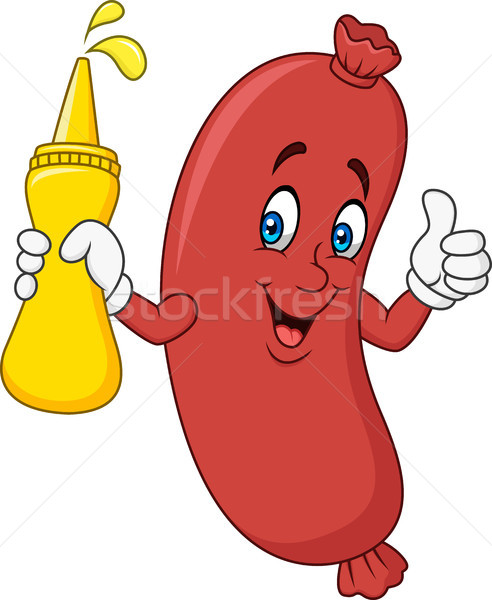 Cartoon sausage holding mustard sauce Stock photo © tigatelu