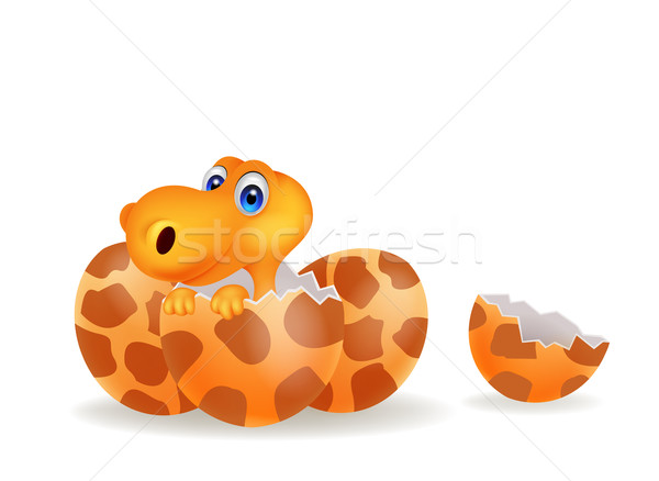 Stock photo: Cartoon illustration of a baby dinosaur hatching