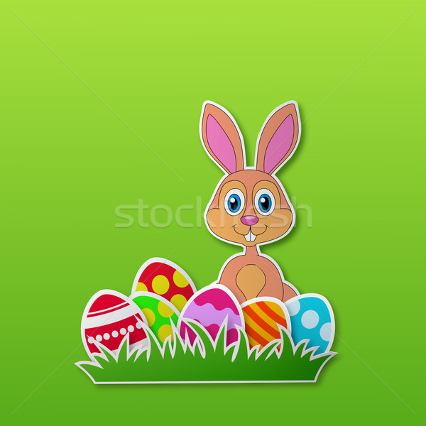 Papír kártya nyúl húsvéti tojás húsvét virág Stock fotó © tigatelu