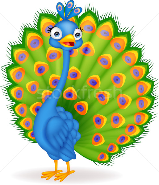 Tavuskuşu karikatür mutlu yeşil mavi renk Stok fotoğraf © tigatelu